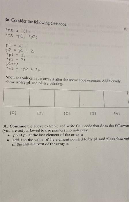 Solved 3a. Consider the following C++ code: int a [5]; int | Chegg.com