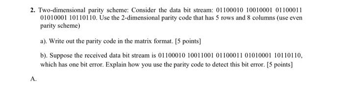 Solved 2. Two-dimensional parity scheme: Consider the data | Chegg.com