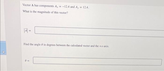 Solved Vector A has components A, = -12.4 and Ay = 12.4. | Chegg.com