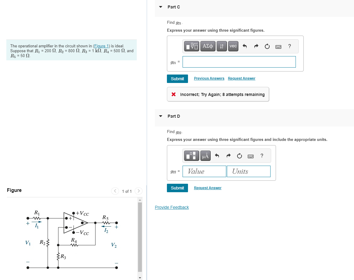 Solved Part CThe operational amplifier in the circuit shown | Chegg.com