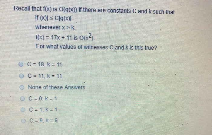 Solved Recall That F X Is G X If There Are Constants Chegg Com