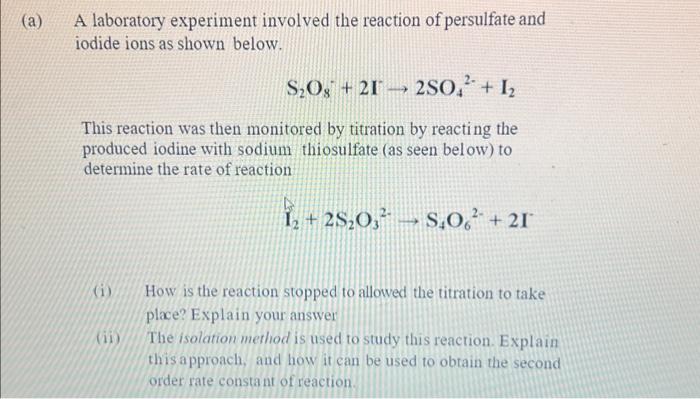 Solved (a) A laboratory experiment involved the reaction of | Chegg.com