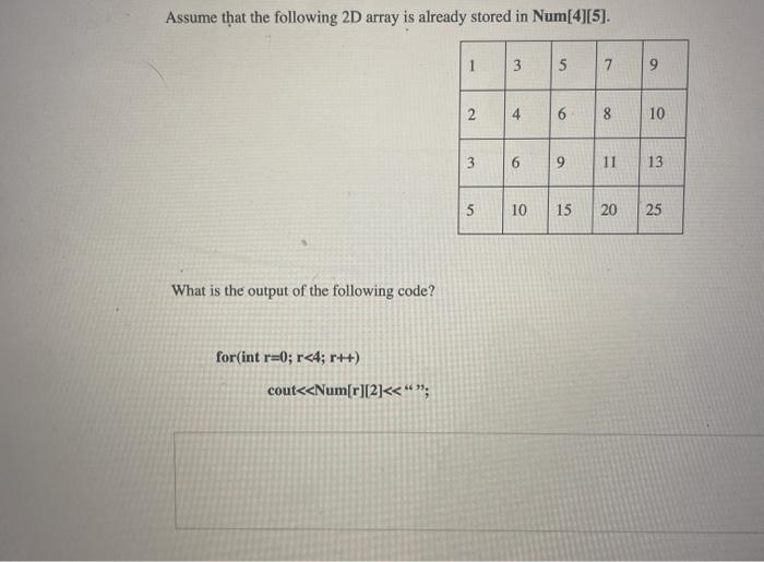 Solved Assume that the following 2D array is already stored | Chegg.com