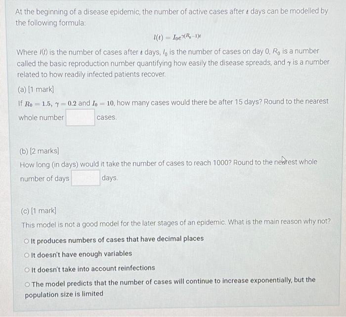 Solved At the beginning of a disease epidemic, the number of | Chegg.com