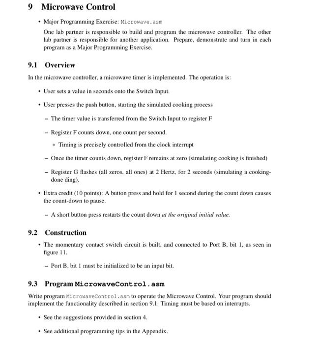 Solved 9 Microwave Control • Major Programming Exercise: | Chegg.com