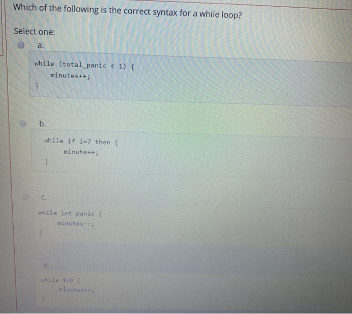 Solved Which of the following is the correct syntax for a | Chegg.com