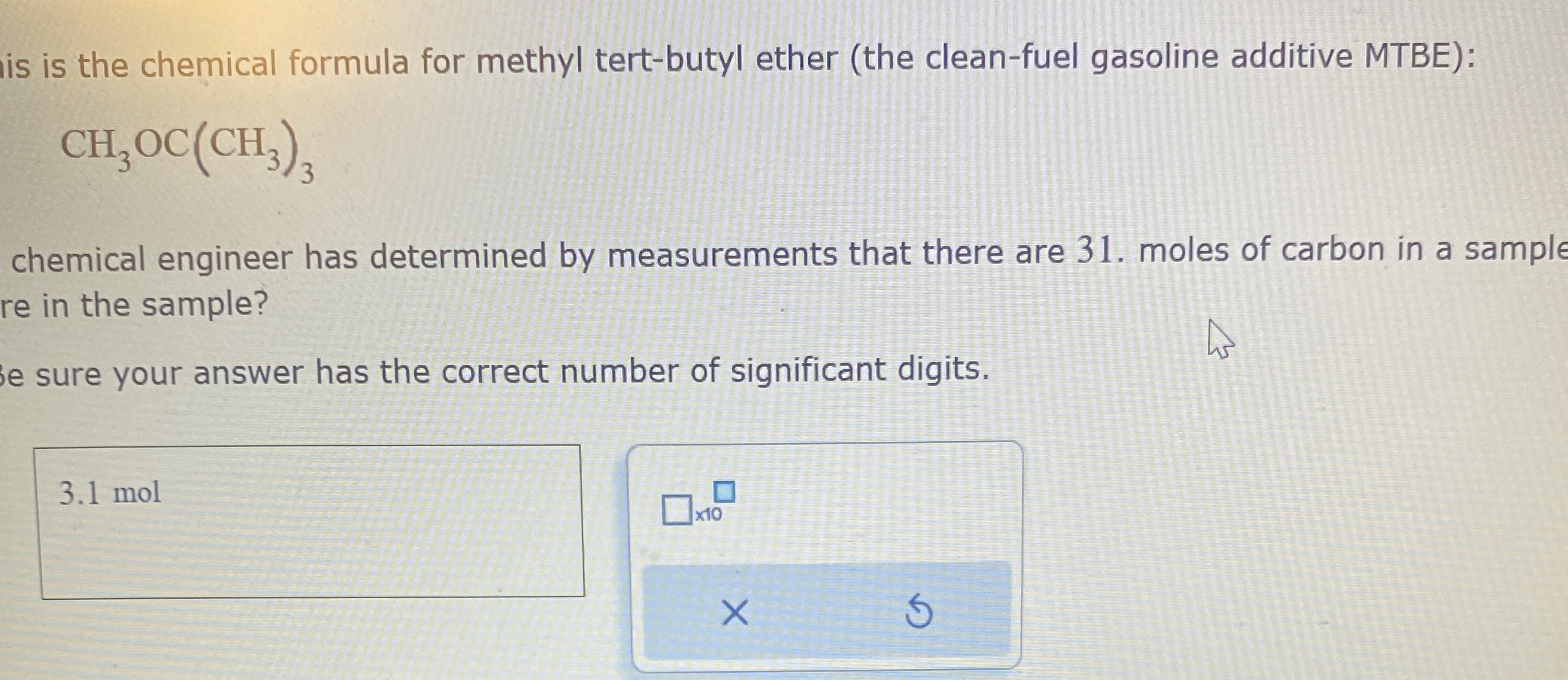 Solved is is the chemical formula for methyl tert-butyl | Chegg.com