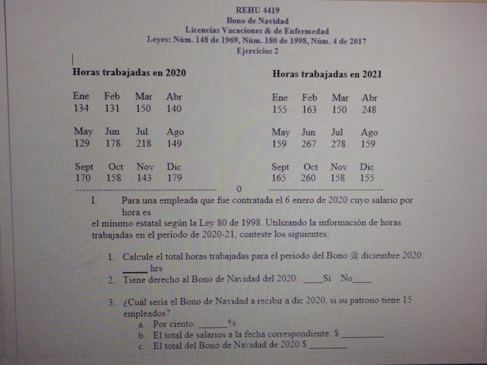 REHU 4419 Bono de Navidad Licencias Vacaciones \& de Enfermedad Leyes: Nüm. 148 de 1969, Núm. 180 de 1998, Núm. 4 de 2017 Eje