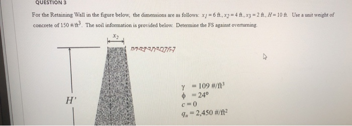 Solved QUESTION 3 For the Retaining Wall in the figure | Chegg.com
