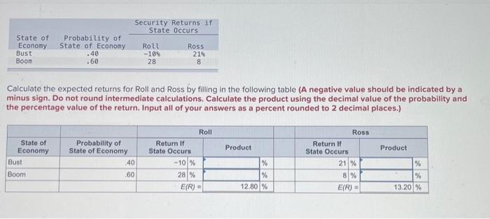 Solved Calculate the expected returns for Roll and Ross by | Chegg.com