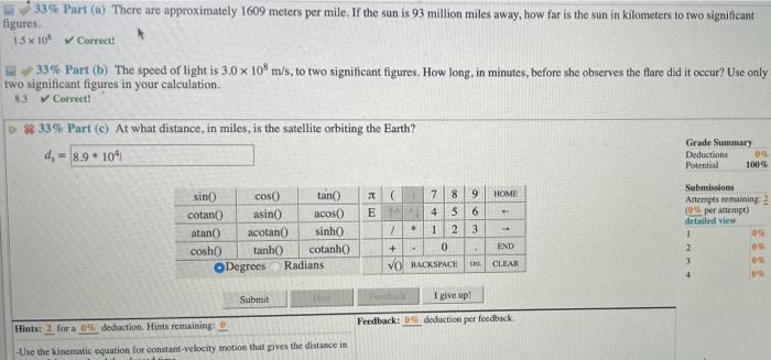 Solved 33 Part (a) There are approximately 1609 meters per | Chegg.com