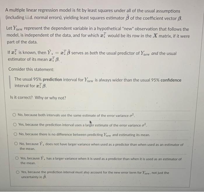 Solved A multiple linear regression model is fit by least | Chegg.com