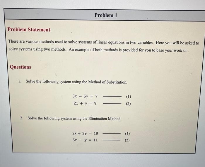 Solved 1. Solve The Following System Using The Method Of | Chegg.com