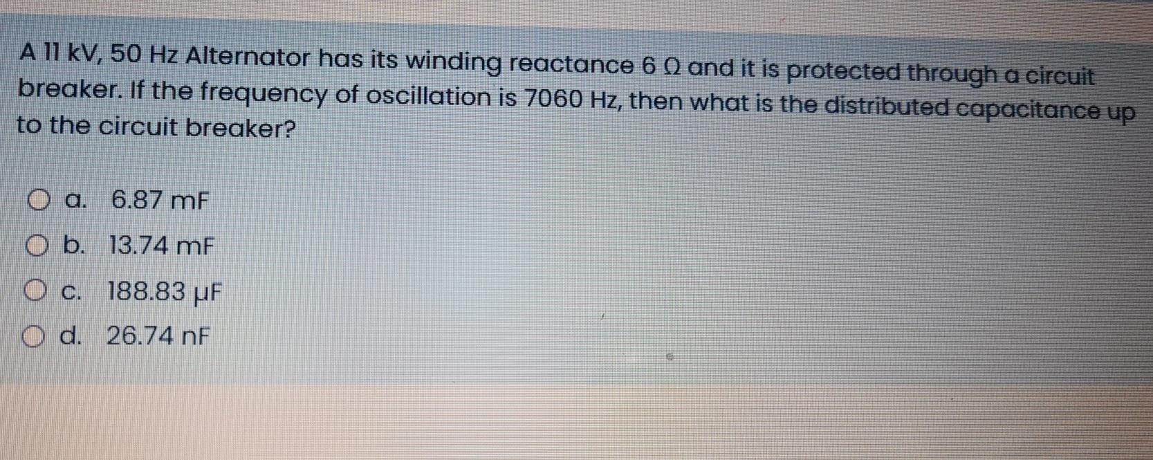 Solved A 11 kV, 50 Hz Alternator has its winding reactance 6 | Chegg.com