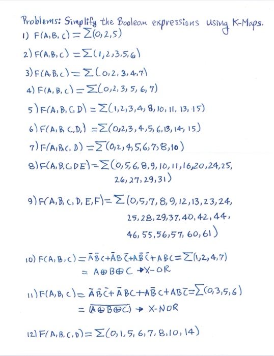 Solved Problems: Simplify the Boolean expressions using 