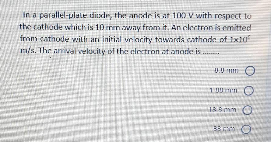Solved In a parallel-plate diode, the anode is at 100 V with | Chegg.com