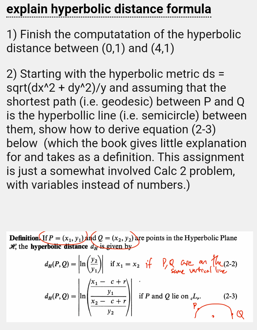 Solved explain hyperbolic distance formula 1) Finish the | Chegg.com