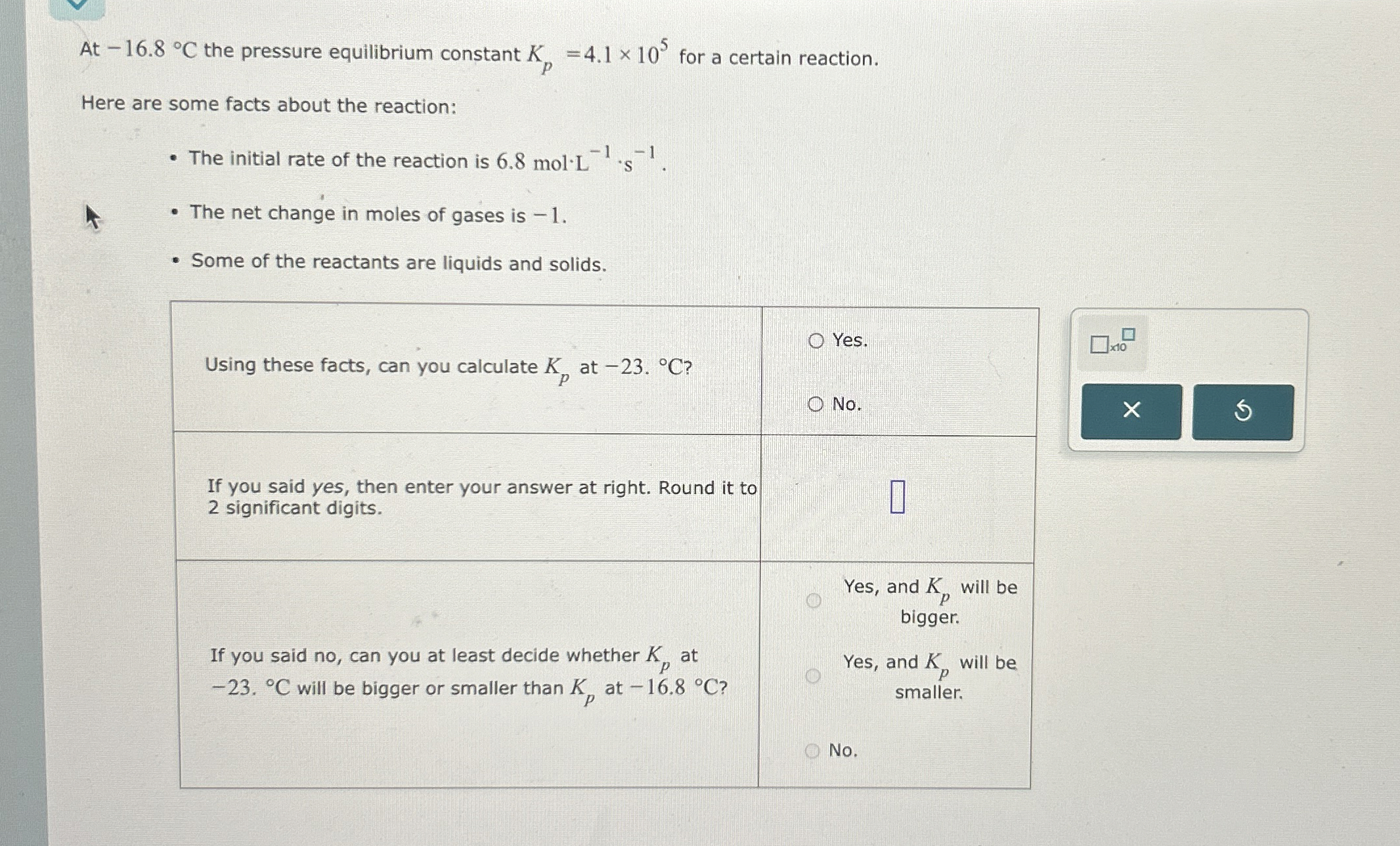 Solved At 16.8°C ﻿the pressure equilibrium constant