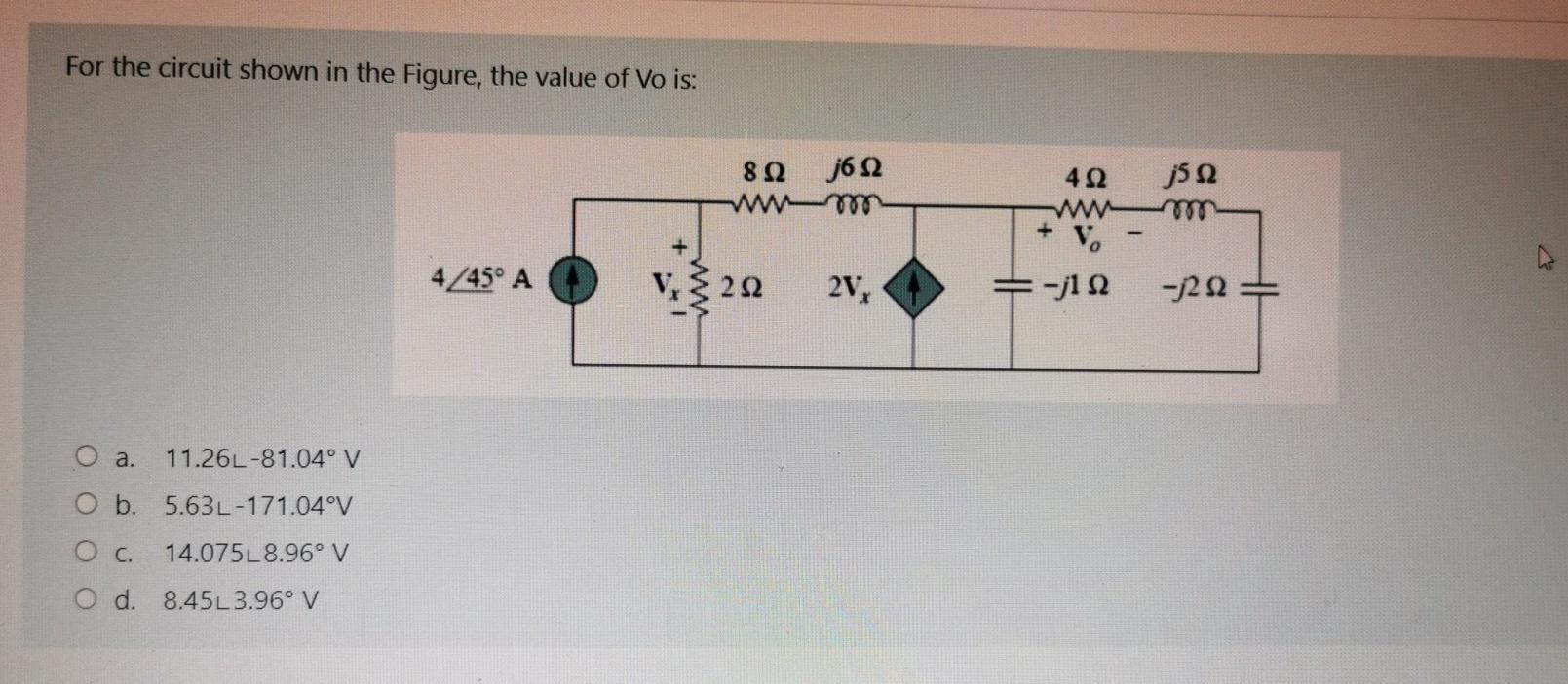 Solved For the circuit shown in the Figure, the value of Vo | Chegg.com