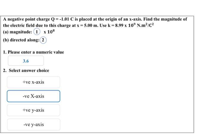 Solved A negative point charge Q = -1.01 C is placed at the | Chegg.com