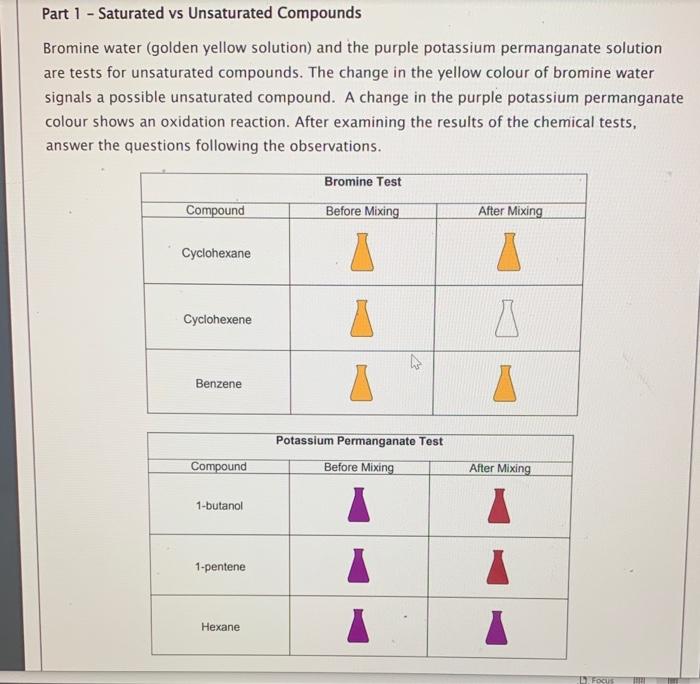 Solved Part 1 Saturated vs Unsaturated Compounds Bromine