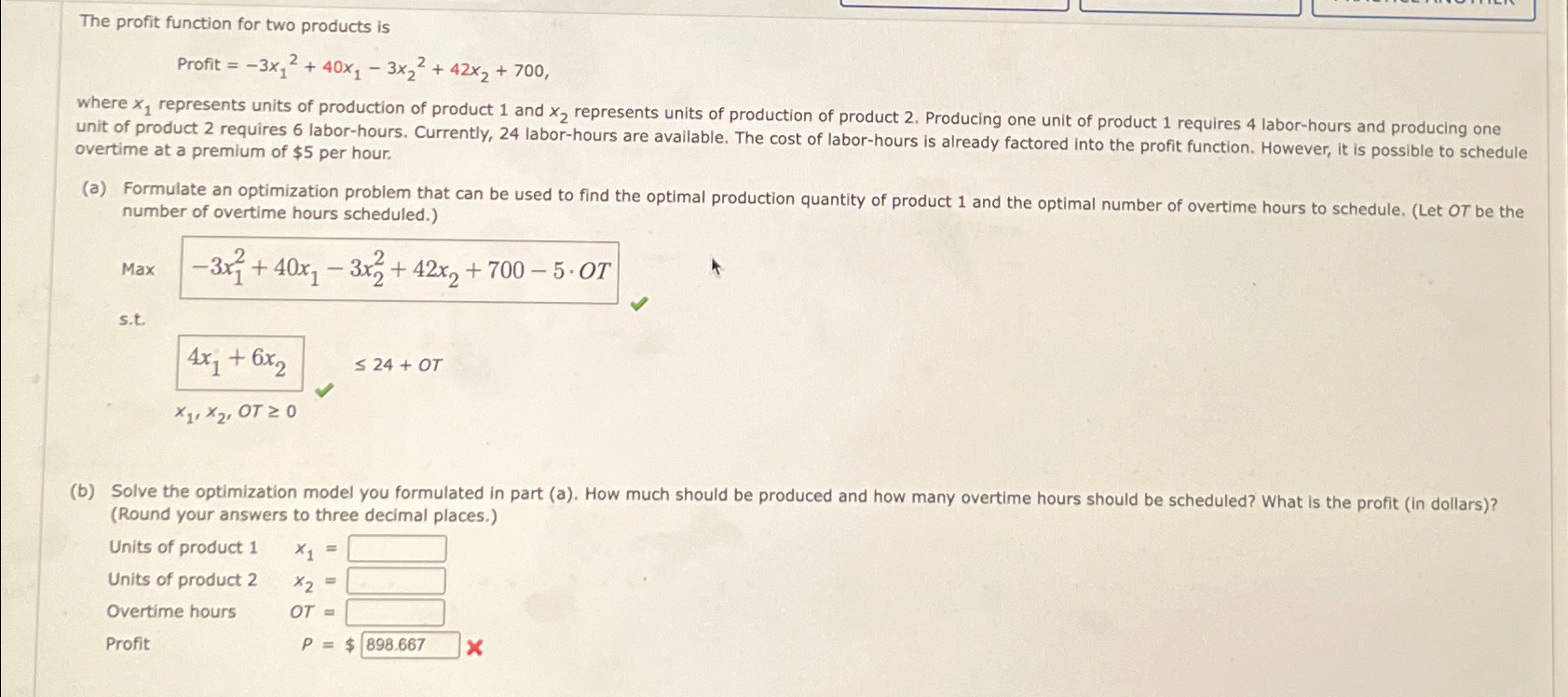 Solved The profit function for two products is ﻿Profit | Chegg.com