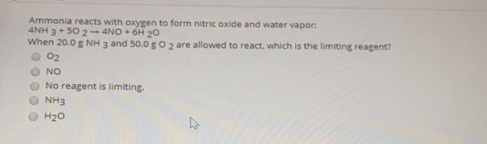 Solved Ammonia reacts with oxygen to form nitric oxide and | Chegg.com