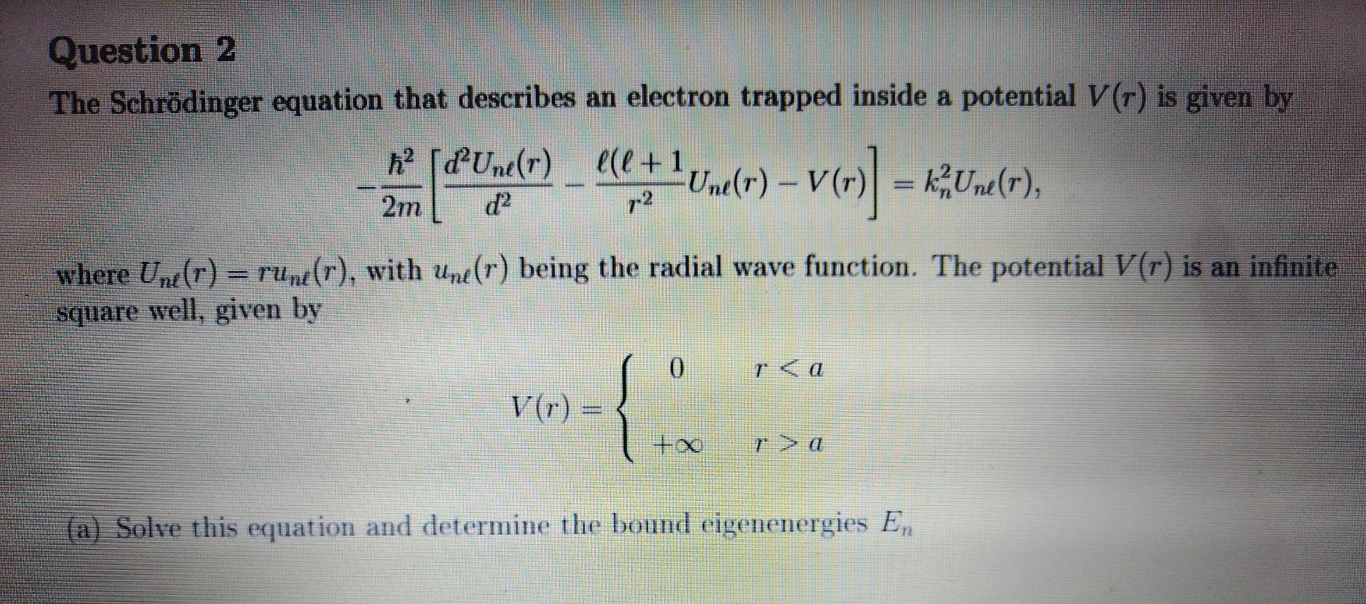 Solved The Schrödinger equation that describes an electron | Chegg.com