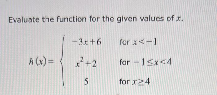 Evaluate the function for the given values of x. | Chegg.com