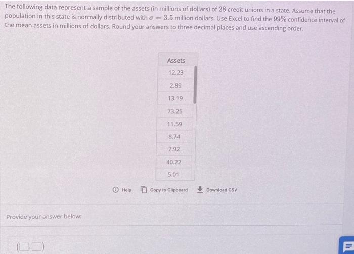 Solved The Following Data Represent A Sample Of The Assets | Chegg.com