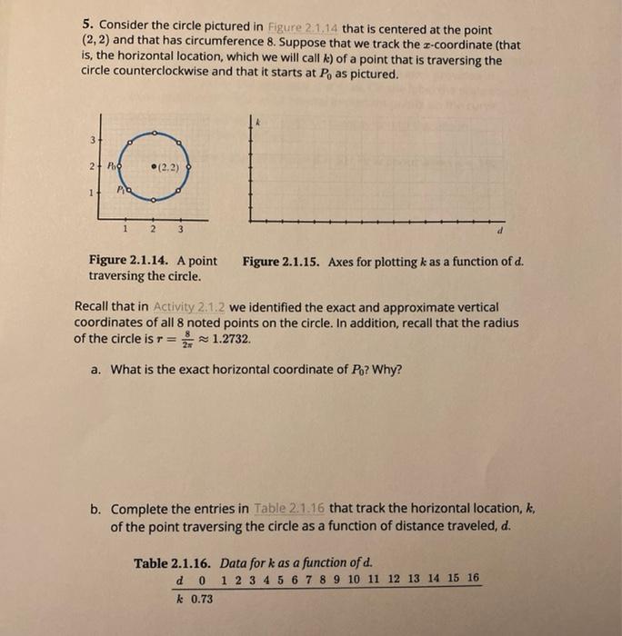 Solved 5. Consider the circle pictured in Figure 2.1.14 that | Chegg.com