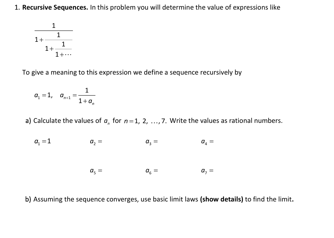Solved Recursive Sequences. In ﻿this problem you will | Chegg.com