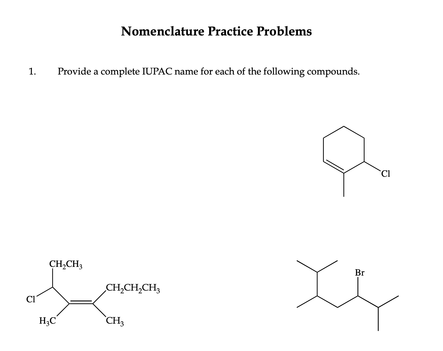 Solved Nomenclature Practice ProblemsProvide a complete | Chegg.com