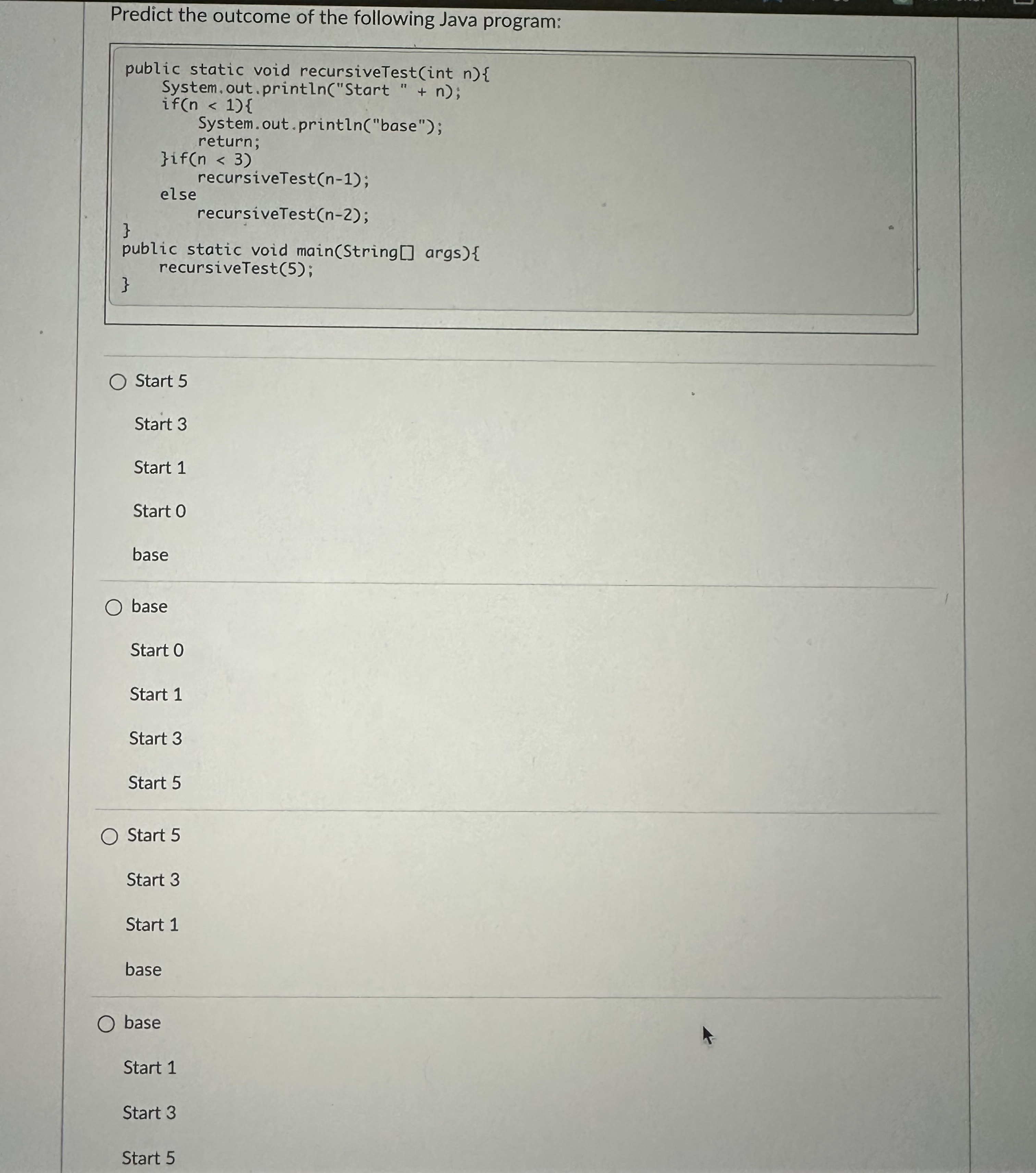 Solved Predict the outcome of the following Java | Chegg.com