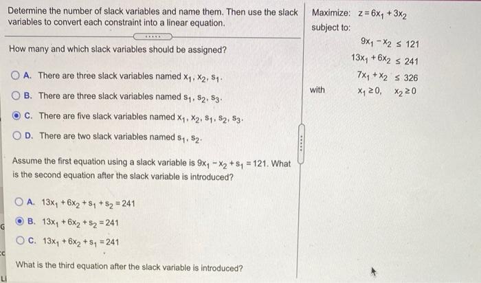 Solved Determine The Number Of Slack Variables And Name | Chegg.com