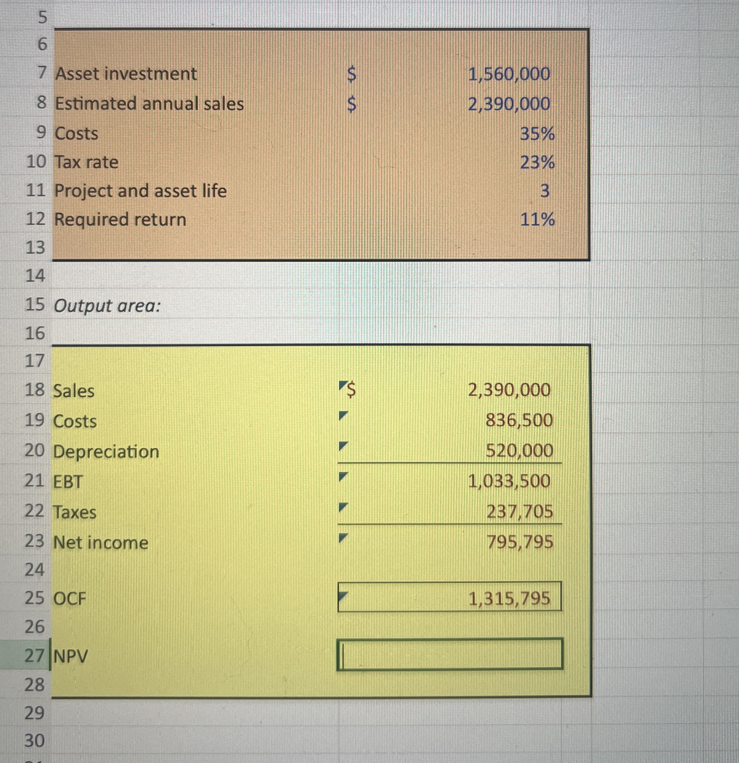 Solved How to solve NPV using a function show with cells. | Chegg.com
