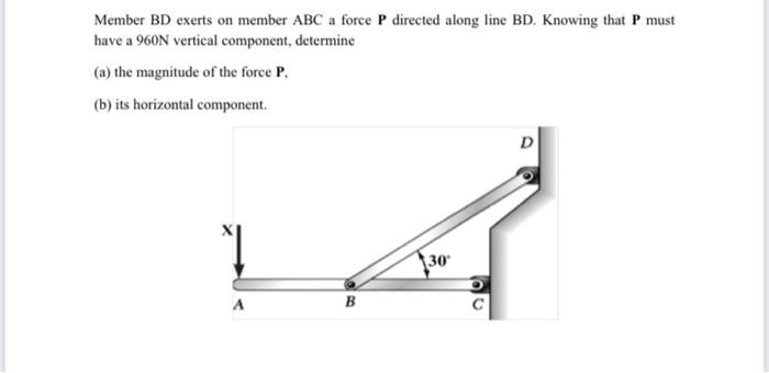 Solved Member BD Exerts On Member ABC A Force P Directed | Chegg.com