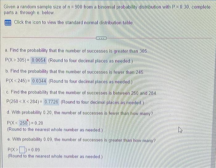 Solved Given a random sample size of n = 900 from a binomial | Chegg.com