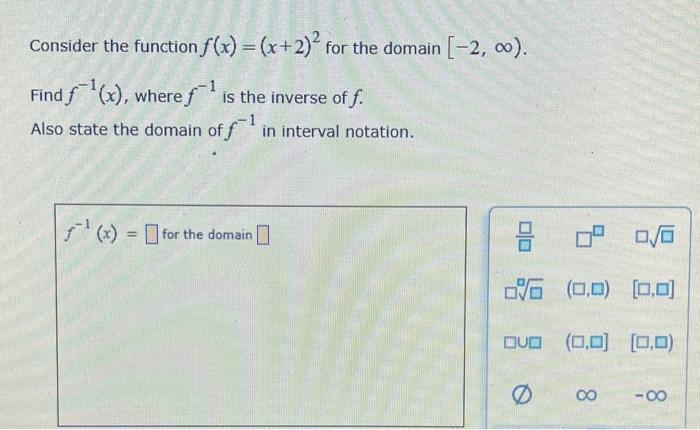 Solved Consider the function f(x)=(x+2)2 for the domain | Chegg.com