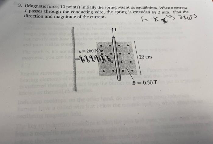 Solved 3. (Magnetic force, 10 points) Initially the spring | Chegg.com