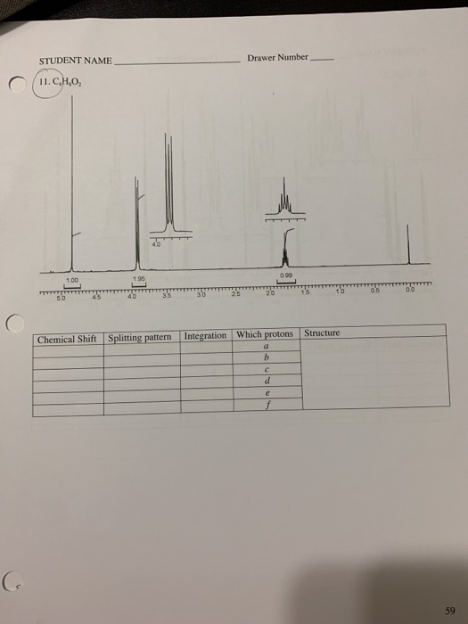Solved Student Name Drawer Number 11 C H O Chemical Shif