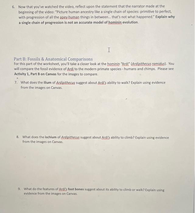 Human Evolution Worksheet Activity 1: Hominins & | Chegg.com