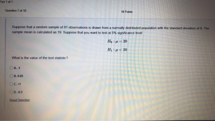 Solved Part 1 of 1 Question 7 of 10 10 Points Suppose that a | Chegg.com