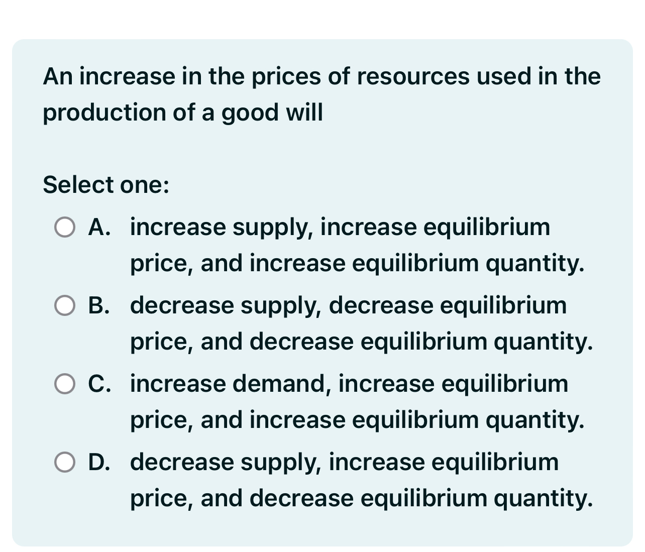 Solved An increase in the prices of resources used in the | Chegg.com