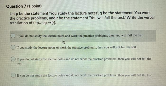 Solved Question 7 (1 point) Let p be the statement 'You | Chegg.com