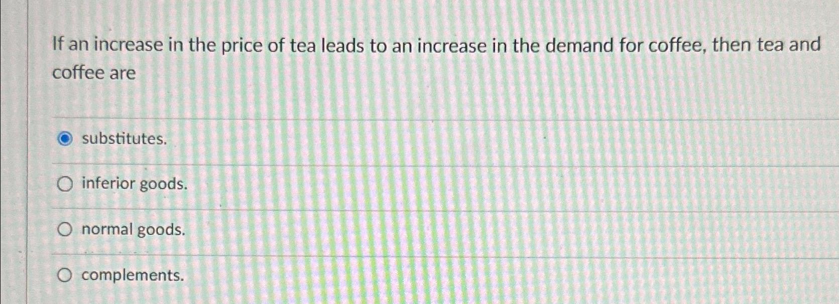 Solved If an increase in the price of tea leads to an | Chegg.com