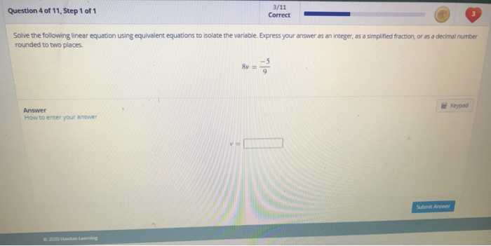 Solved Question 4 of 11, Step 1 of 1 3/11 Correct Solve the | Chegg.com
