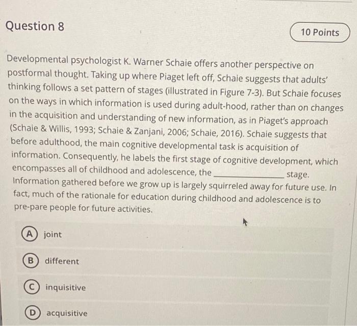 Solved Question 8 10 Points Developmental psychologist K. Chegg