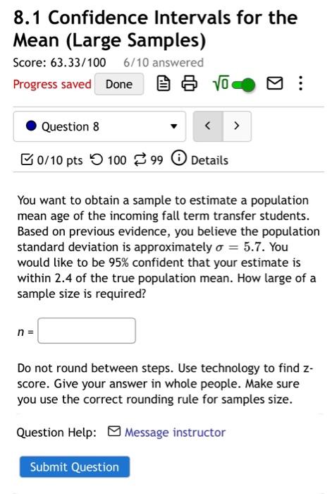 Solved 8.1 Confidence Intervals for the Mean (Large Samples) | Chegg.com
