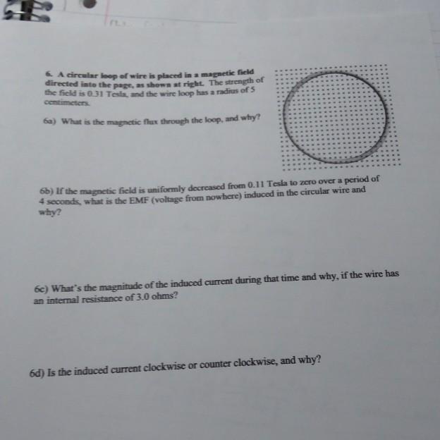 Solved A circular loop of wire is placed in a magnetic field | Chegg.com